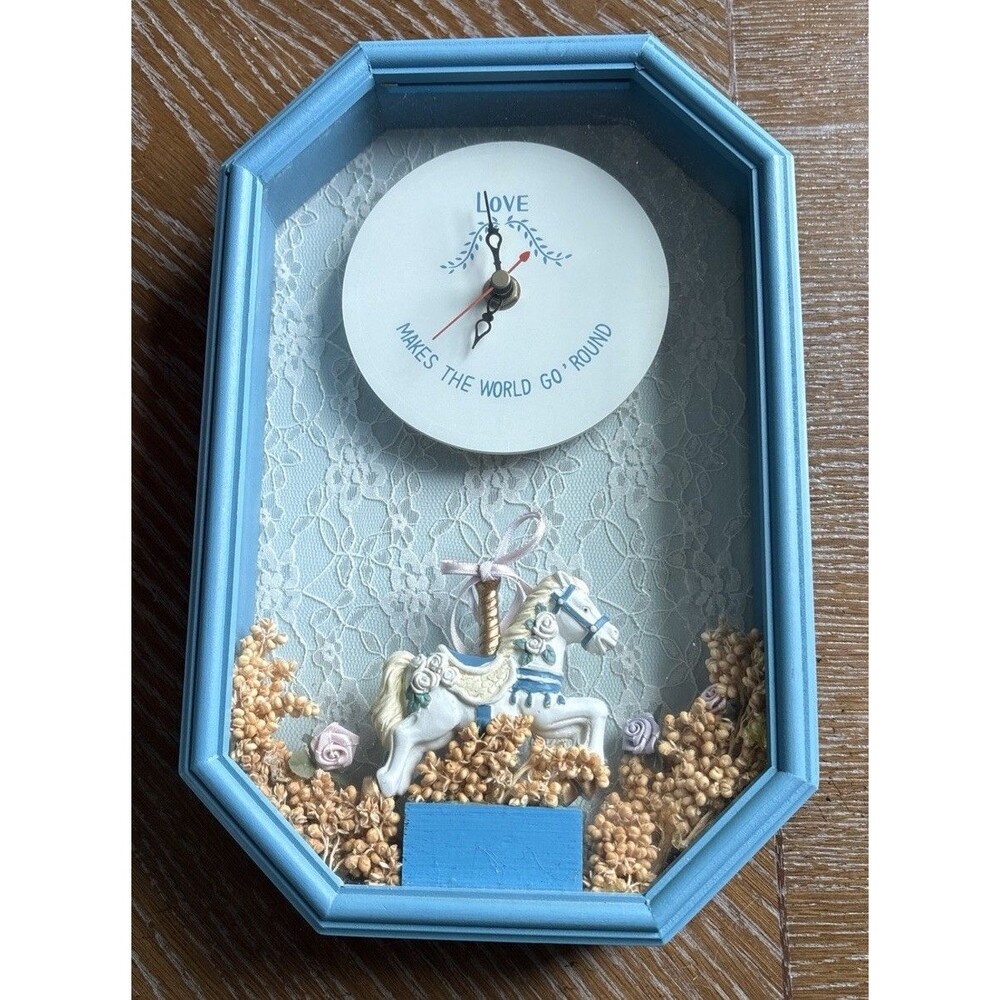 Vintage 90s Carousel Shadowbox Cottagecore Clock Tested